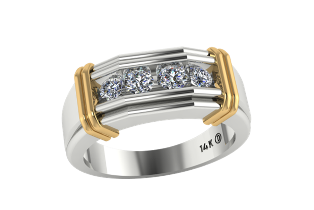 Anillo de Caballero Bicolor con Diamantes en Carril