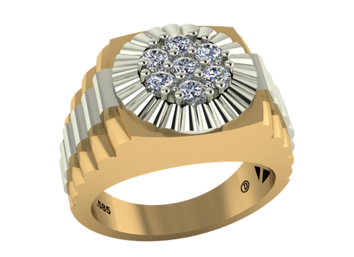 Anillo de Caballero Oro Bicolor y Diamantes Cluster