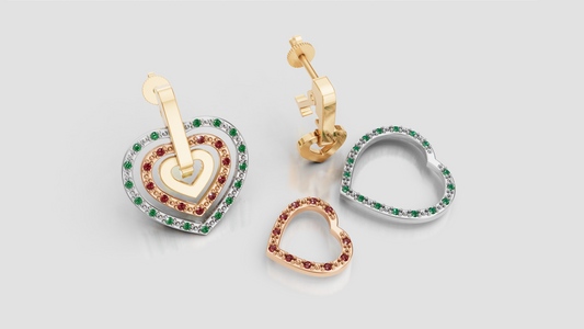 Aretes Tres Corazones Armables