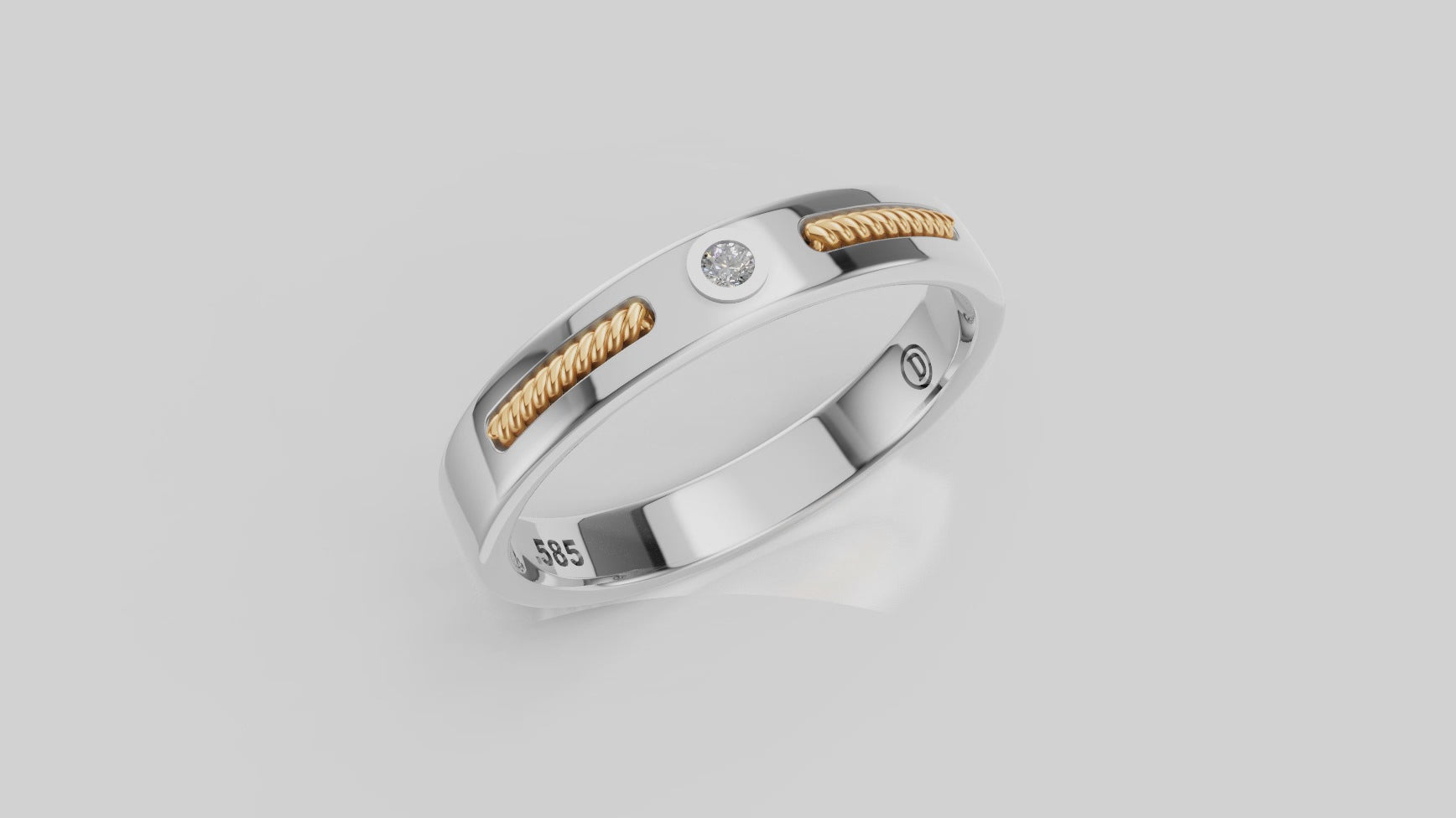 Anillo con Detalles Corchados y Diamante