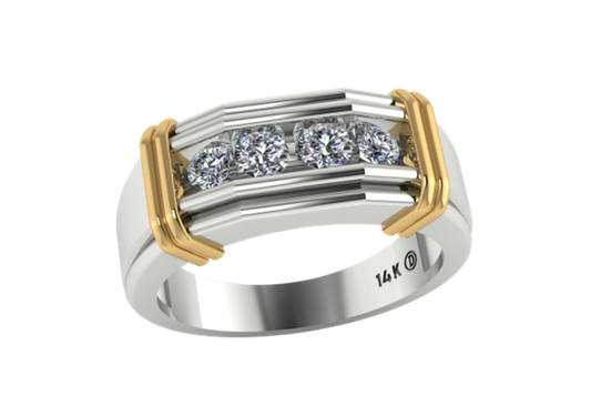 Anillo de Caballero Bicolor con Diamantes en Carril