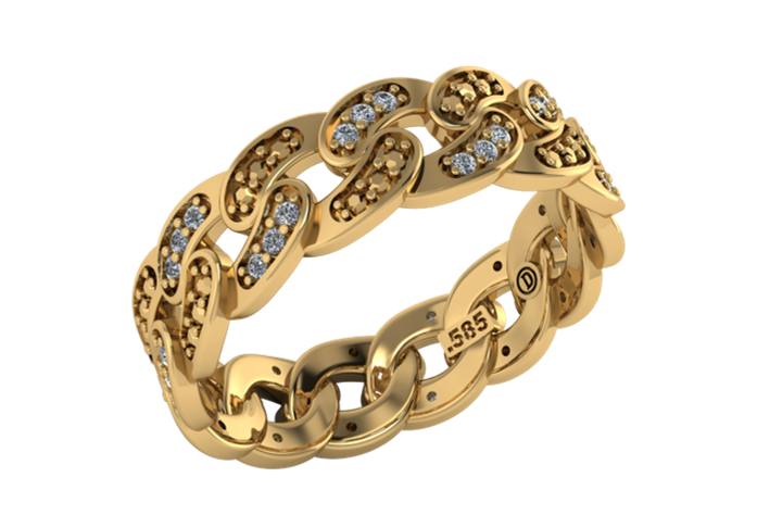 Anillo de Cadena con Diamantes y Beads