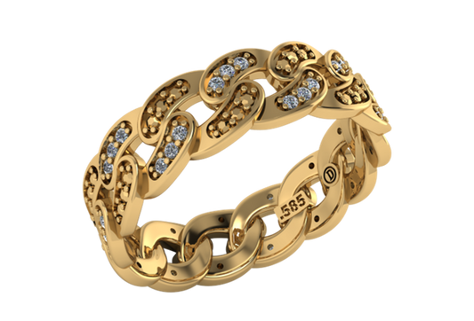 Anillo de Cadena con Diamantes y Beads