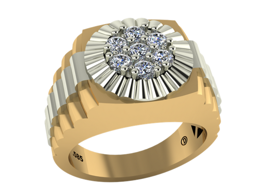 Anillo de Caballero Oro Bicolor y Diamantes Cluster