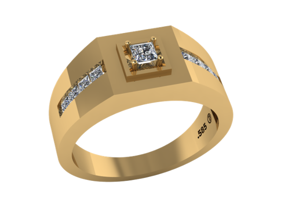 Anillo de Sello con Diamantes Cuadrados