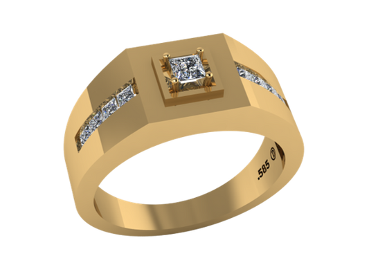 Anillo de Sello con Diamantes Cuadrados